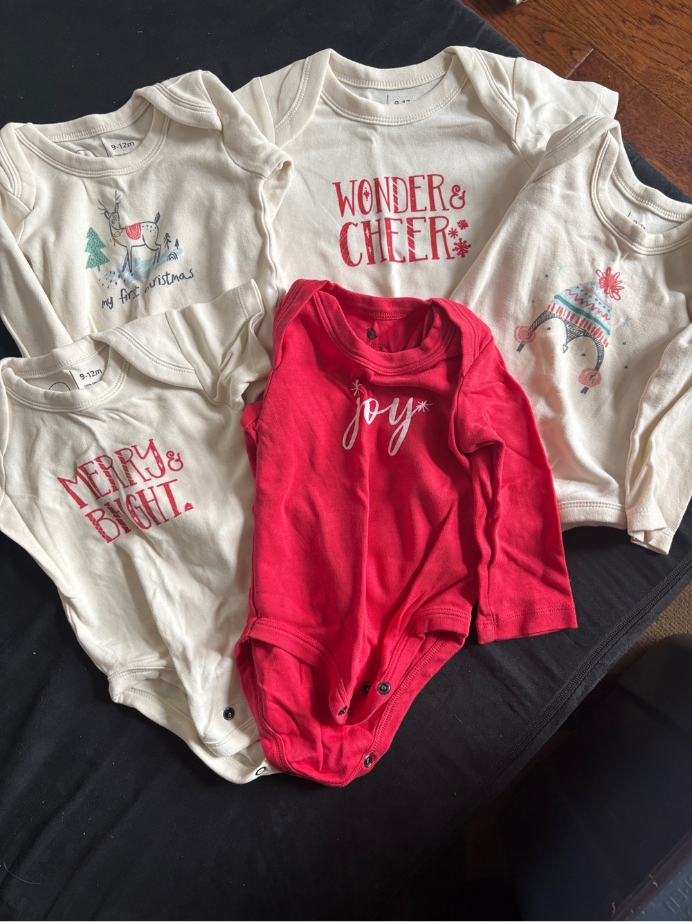 Holiday Graphic Organic Cotton Baby One-Piece Bodysuit Lot - Red & Cream